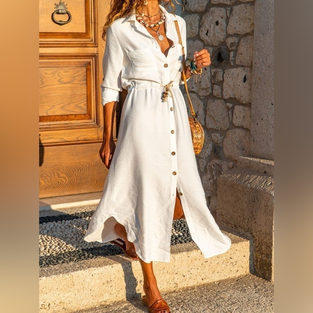 Button-Front Belted Shirt Dress